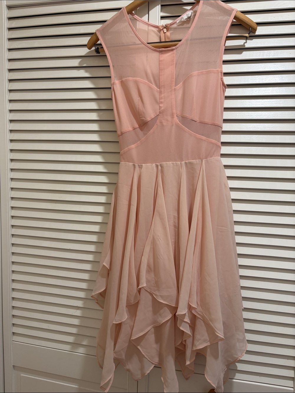 En Creme Soft Pink High-Low Chiffon Dress